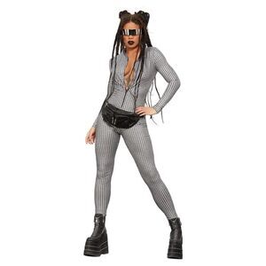 Fever Womens/Ladies Miss Whiplash Disco Holographic Catsuit / Silver